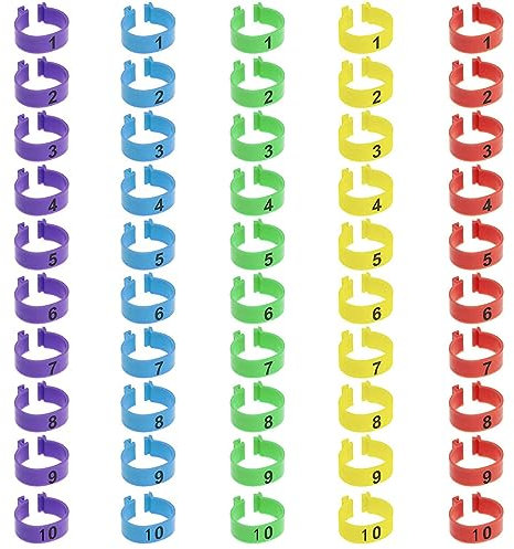 Hähnchen Beinringe,50PCS nummeriert Clip auf Bein Ringe mehrere Farbe Huhn Identifikation Bein Bands auf Bein Ringe Fuß Runde Tag Clips für Huhn Ente Taube Gans (16mm)