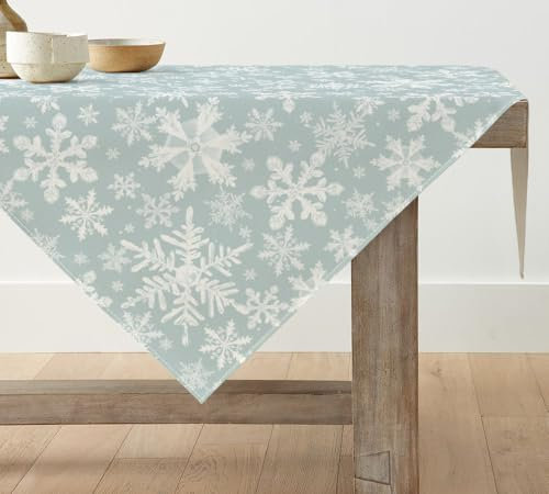 Artoid Mode Blau Schneeflocken Weihnachten Tischdecke, Saisonnal Tischwäsche Winter Küche Tisch Dekoration Drinnen Urlaub Party Dekor 85x85 cm