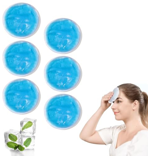 Discos Gel Frío,Bolsa Gel Frío y Caliente para Ojos,Paquetes de Hielo,Máscara para Los Ojos,Compresa de Gel,Bolsas de Gel,Paquete de Hielo Azul Redondo,6pcs