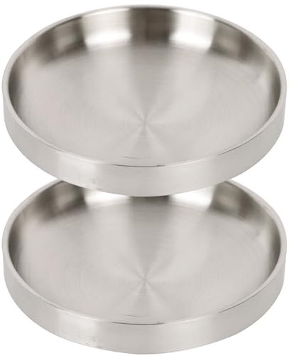 Lollanda Cuenco plano de acero inoxidable, 2 comederos para gatos, acero inoxidable, cuencos para gatos de metal 304, a prueba de caídas, fácil de limpiar