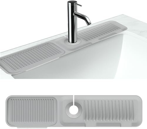 Silicone Faucet Mat, 24x 5.5 Sink Splash Guard Mat, Faucet Handle Drip Catcher Tray for Kitchen Bathroom Countertop, Faucet Draining Pad, Bathroom Worktop Protect (Grey)