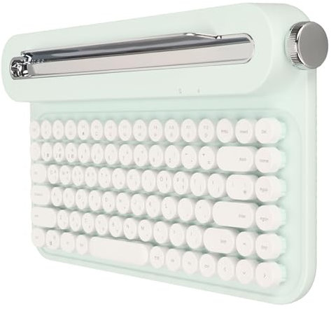 SatcOp Teclado de Máquina de Escribir Inalámbrico de 86 Teclas, Teclado Retro con Soporte Integrado, Teclado con Lindas Teclas Redondas para Múltiples Dispositivos para PC (Menta Verde)