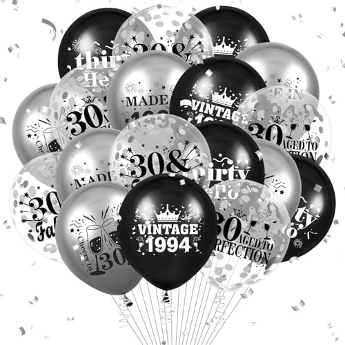 Luftballon 30. Geburtstag Deko 18 Stück Schwarz Silber Vintage Ballons - 30 Jahre Geburtstagsdeko Happy 1993 Birthday Deko Konfetti Ballon für Männer Frauen 30. Jubiläum Geburtstag Party Dekoration