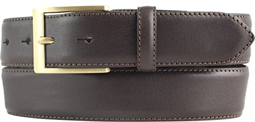 Hochwertiger Anzuggürtel aus Vollrindleder mit goldener Gürtelschließe 3,5 cm | Bombierter Ledergürtel Herren 35mm | Business-Gürtel made in Italy | Braun 110cm