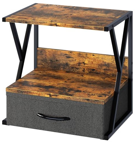 Aboxoo Rustic Brown 2 Tier Desk Organizer with Storage Drawer, Fits Most Home Office Printers Up to 44 Pounds