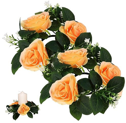MAGICLULU 2er-Pack Künstlicher Rosen-kerzenkranz für Die Tischdekoration Lebensechte Tafelaufsätze Kerzenringe für Hochzeiten und Partys