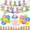 44pcs Easter Party Decorations Set for Home,Rabbit Happy Easter Banner Buntingn Latex Balloons Bunny Eggs Chick Cake Toppers Hanging Spiral for Kids Easters Party Supplies Home Decorations
