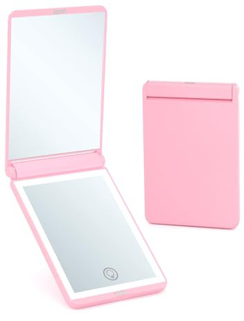 Meichoon Miroir de Poche Carré Grossissant 2X pour Femme Pliable Portable Compact 16 Lampes LED UK22 Rose