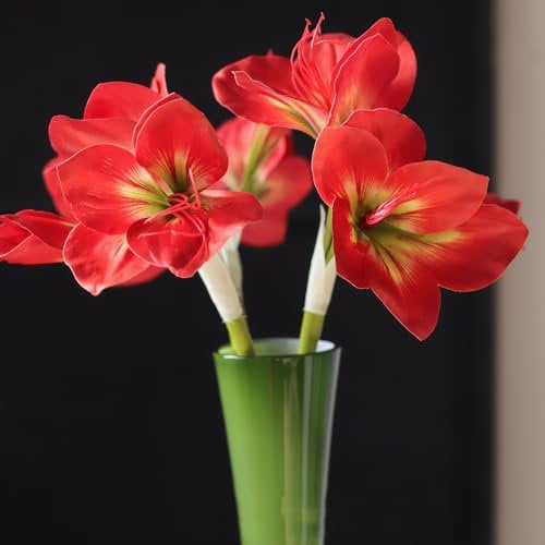 Evlasumflow Künstliche Amaryllis-Blumen, 54,6 cm, rote künstliche Seidenblumen, künstliche Belladonna-Lilie für Zuhause, Büro, Hotel, Dekoration, Hochzeit, Tafelaufsatz, Blumenstrauß, 1 (3 Stück, rot)