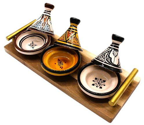 Générique Set di 3 mini tajine con vassoio – Artigianato marocchino per condimenti e salse