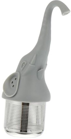FUNOMOCYA Elephant Shape Tea Strainer and Infuser 304 Stainless Steel and Food-Grade Silicone Gray Color Portable Tea Filter for Home and Travel