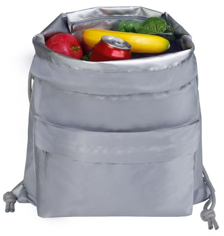 Moyad Lunch Bag Insulated Drawstring Foldable Lunch Bags for Women Waterproof Thermal Cooler Bag for Work Leakproof Lunch Tote for Kids and Adults Picnic Backpack, Gray