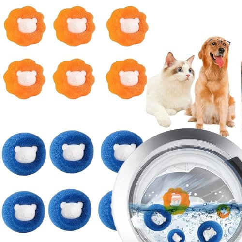 ICED PIXEL 12 pcs Attrape Poils Machine a Laver,Anti Poil Machine à Laver Réutilisable,Boule de Lavage Machine a Laver(Blue et Orange),Boule Anti Poil Enlever Les Poils d'animaux, Les Cheveux Humains
