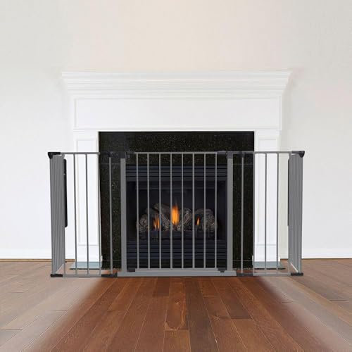 Safetots Multi Panel Fire Surround, 51cm Deep x 164cm Wide, Grey, 70cm Tall, Child and Pet Fire Safety, Baby and Toddler Fire Guard, Safety Barrier for Fireplaces, Easy Installation