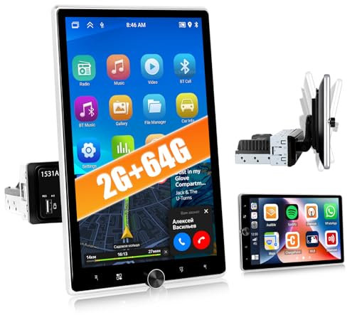 2G+64G CAMECHO Android 13 Radio Coche Bluetooth 1 DIN con Pantalla Vertical de 10.4 Pulgadas con Android Auto Wireless Carplay GPS RDS/FM Bluetooth Mirror Link y USB