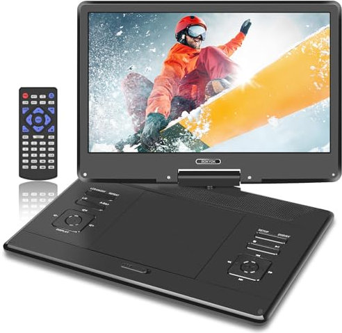 BOKYOK 16.9 Portable DVD Player with 14.1’’ HD Swivel Screen, 6Hrs Play, DVD Player Portable with Dual Speaker, Last Memory, Support SYNC TV/USB/SD Card, Play All Discs Format Except Blu-ray, Black