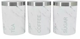 SKYANGEL Marble Finish Tea, Coffee, and Sugar Canisters, Set of 3, Round 14cm x 11cm air canister Broad Phrase dog biscuit storage containers Exact satco coffee sugar jars tea with lids jar set