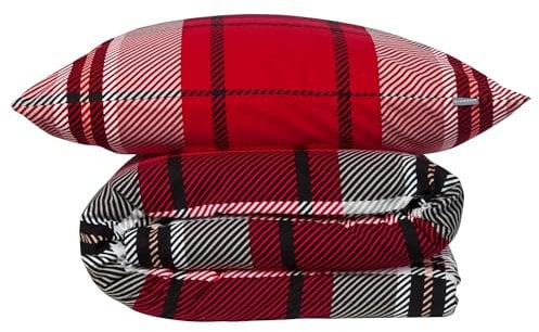 Schiesser Bettwäscheset Borro | 2-teilig | Kariert | Feinbiber | 100% Baumwolle | Oeko-Tex Zertifiziert | Reißverschluss | 135x200cm + 80x80cm | Rot