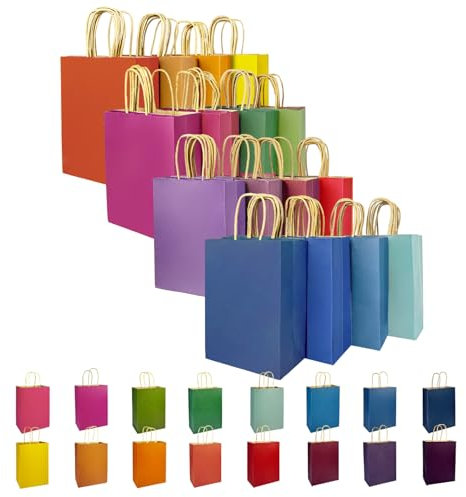 Gcardist 16Pcs Krafttaschen mit Griffen 21x15x8cm Kleine Geschenktaschen 16-Dark Verschiedene Senior Color Taschen Mehrfachverwendung (8.3x6x3Inch, Kleine Größe)