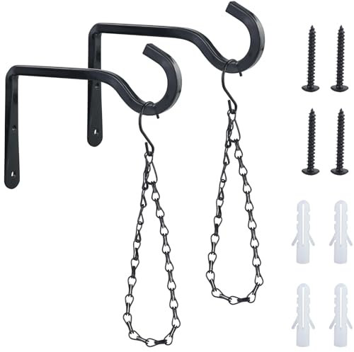 AMANDELIZABE Pack de 2 ganchos de pared de 14,5 cm para macetas, soporte para macetas, soporte para plantas colgantes de hierro para colgar plantas al aire libre, gancho de pared para plantas, gancho
