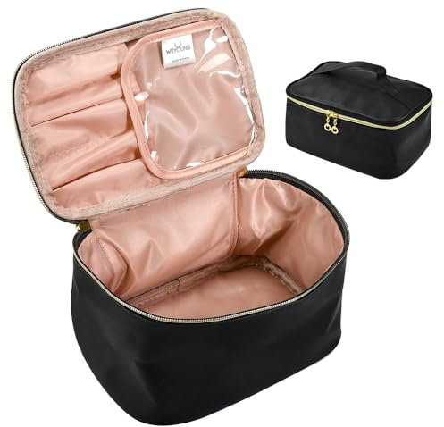 YBCCBY Kosmetiktasche Damen Kulturtasche PU Leder Schminktasche Groß Make Up Tasche Tragbare Reisetasche Kosmetik Reisekosmetiktasche Kosmetikbeutel Kosmetikkoffer mit Griff und Teiler Schminkkoffer