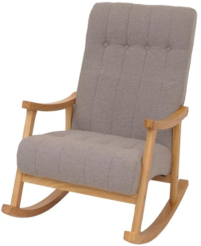 Mendler Schaukelstuhl HWC-K10 Holz - grau, Gestell Natur | Relaxsessel, FSC®, Stoff/Textil, Bouclé, (450g/m²)