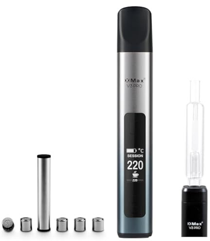 XMAX V3 Pro Premium 3-in1 Dry Herb, Wax, Concentrate Vaporiser by Captivate, Removable Battery, 5x Storage Capsules and Water Bubbler for Cooled Vapour **Includes Bubbler and Dosing Capsules** Silver