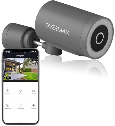 Overmax Camspot 5.1 – 4MP QHD WLAN Überwachungskamera, 350° Schwenk/108° Neigung, Farb-Nachtsicht bis 20m, Bewegungserkennung mit Alarm, Auto-Tracking, Zwei-Wege-Audio, IP66 wetterfest