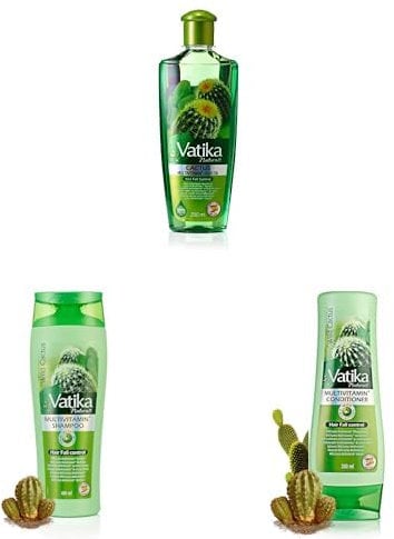 Vatika Naturals Wild Cactus Enriched Hair Oil (200ml) + Shampoo (400ml) + Conditioner (200ml) Set For Hair Fall Control, With Goodness Of Cactus, Garlic, Ghergir, Blended With Vital Multivitamins