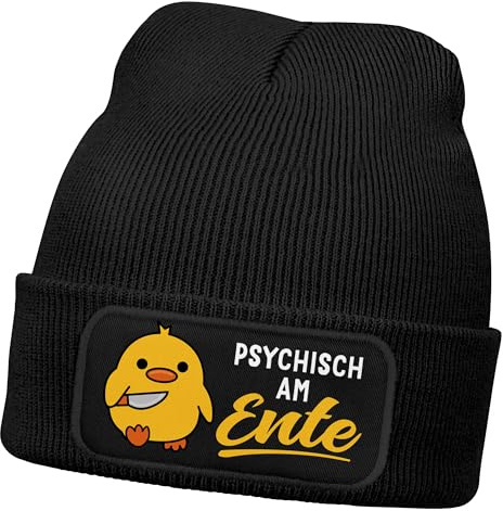 MoonWorks® Damen Beanie Patch Strickmütze Spruch Meme Lustig Psychisch am Ente Damenmütze