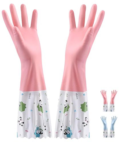 LHLZNB wide mouth Velvet lining Marigold Glove Medium for,washing up gloves large,kitchen gloves for washing dishes,Applicable to kitchen Premium Rubber Gloves for Work (Pink)