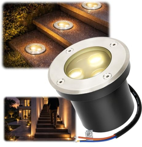 ISOISL Bodeneinbaustrahler aussen mit LED 3W Warmweiß IP65 Bodenstrahler außen Schwarz matt rund,Bodenleuchten befahrbar 230V,Bodeneinbauleuchten für Boden Garten Pool Pflanzen