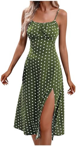 Robe Femme Chic et Elegant Robe Fleurie Bohème Bretelles Spaghetti Robes de Plage Femmes Sans Manche Ete Femmes Mi Longue Ourlet Fendu Sexy Robes à Bretelle Casual Décontracté Fête Des Mères