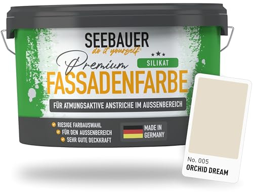 SEEBAUER diy Silikat-Fassadenfarbe Beige 10L für Außen (No. 005 Orchid Dream) Atmungsaktive Mineralfarbe für Fassaden - Geeignet für Putz, Mauerwerk und Beton