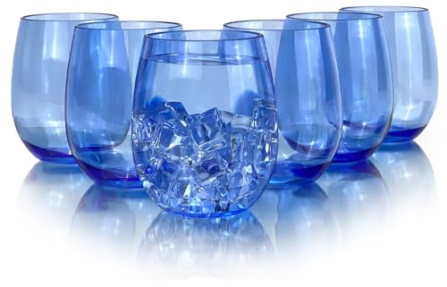 yongzhenlite Set di 6 bicchieri da vino in acrilico, 510 ml, bicchieri in plastica per feste, senza BPA, lavabili in lavastoviglie (blu)