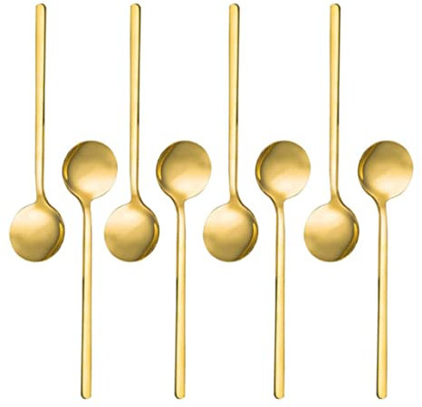 Stainless Steel Espresso Spoons Gold Plated Teaspoons Set Coffee Sugar Spoons for Cake 8PCS