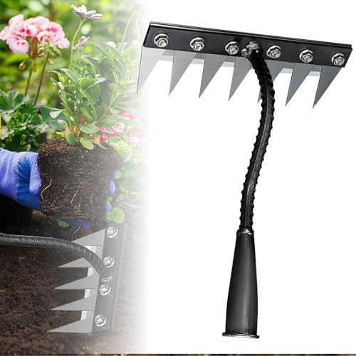 Rastrillo de hierro para deshierbar 2.0, 5/6/7/8 dientes, acero al carbono, rastrillo de hierro para jardinería y malezas, herramienta de extracción manual de jardín resistente para patio, césped y