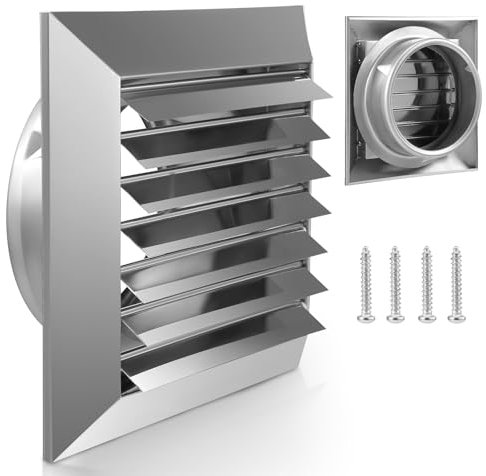 Grille d'aération 120 mm avec grille anti-insectes, clapet anti-retour en acier inoxydable 304, grille de protection contre les intempéries, grille d'aération Ø 120 mm pour gaine de tuyau VMC, grille