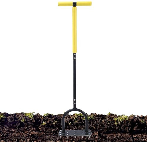 Flkiglm Outil d'aérateur de pelouse - Ventilateur de sol de jardin avec poignée en T - Scarificateur et cultivateur ergonomique pour l'entretien des sols, l'aménagement paysager et l'agriculture