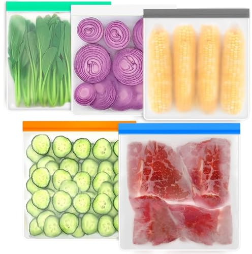 10 Pcs Reusable Gallon Freezer Bags, Food Storage Freezer Bags, Ziplock Bag Food BPA Free and Dishwasher Safe, Leakproof Large Zip Lock Freezers Bag for Vegetable Sandwich, Fruits, Snack