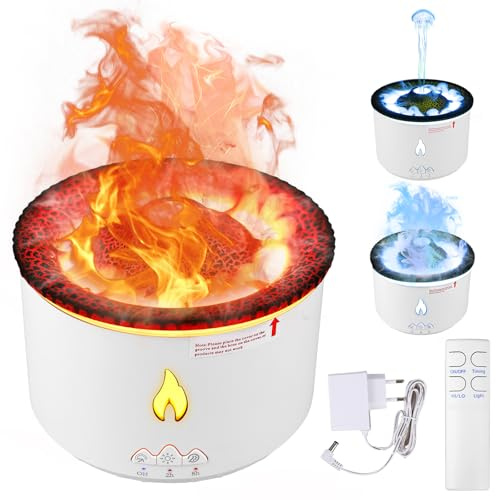 Flammen Aroma Diffusor: Ultraschall Luftbefeuchter mit 300ml, 2 Nebelmodus & Flammen Essential Öl Diffuser mit Nachtlicht, Aromatherapie Geschenk für Zuhause, Schlafzimmer, Fitness, Timing-Funktion