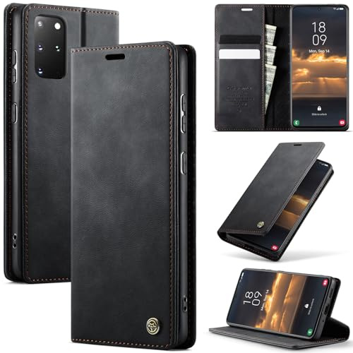 Cracedily Handyhülle für Samsung Galaxy S20 Plus Hülle Premium PU Leder Klappbar Stoßfeste Tasche Flip Case [RFID Blocker] Magnet Kartenfach Standfunktion Klapphülle Schutzhülle für S20 Plus, Schwarz
