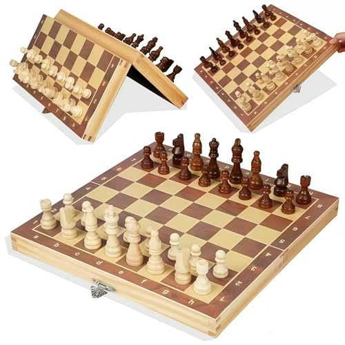 Schachspiel aus Holz, Schachspiel Magnetisch,Chess Board Set klappbar für Party Familie Aktivitäten,reiseschach, schachspiel Kinder(29x29cm)