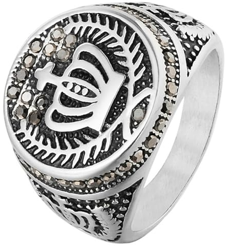Tolldek Verlobungsring Edelstahl Herren 17MM, Siegelring Graviert Krone Trauringe, Ring Punk Rock, Silber, Gr.67 (21.3)