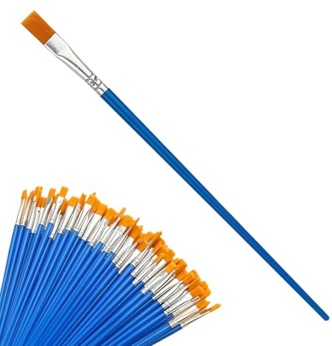 100 Pezzi Piatti Pennelli, Spazzola per Dipingere di Nylon Artist Professionali con Manico in Plastica, per Acrilico, Acquerello, Olio, Scuola, Hobby e Progetti Creativi