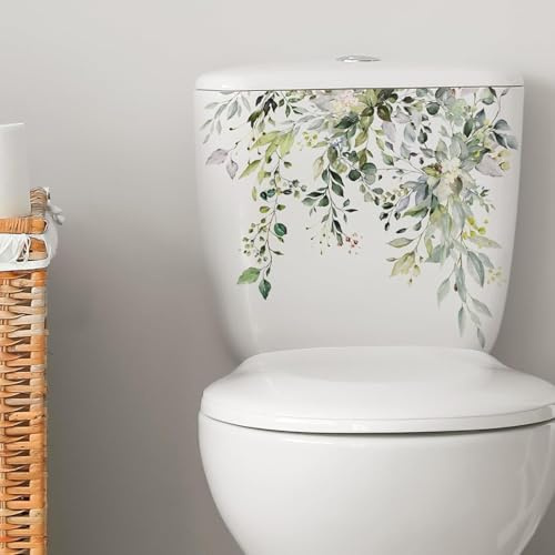 Grünes Blatt Floral Toilettensitz Deckel Aufkleber Wasserdicht Badezimmer Wandaufkleber Abziehbilder für Toilettendeckel Spülkasten Abnehmbare Selbstklebende Badezimmer Dekor