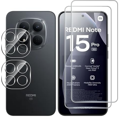 Fitudoos für Xiaomi Redmi Note 15 pro 5G [2 Stück] Panzerglas Schutzfolie + Kamera Panzerfolie [2 Stück], [9H Härte],[0.33mm] [Ultra-klar],[Anti-KratzenFrei und Öl],[No-Bubble].