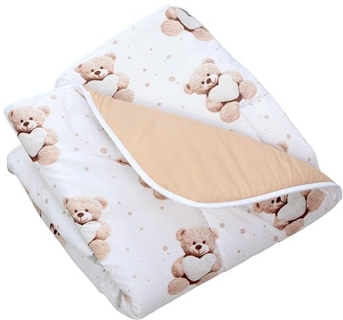 TupTam Krabbeldecke für Baby 120x120 cm - Gepolsterte Spieldecke Baby Baumwolle, XXL, OEKO-TEX, Weich & Hautfreundlich, Farbe: Teddybär mit Herz/Beige