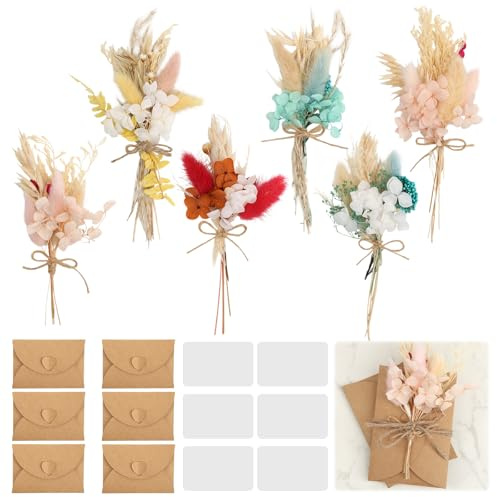 Xishoyen 6 Bündel Trockenblumenstrauß Klein, Mini Getrocknete Blumen, 12-17cm Trockenblumen zum Basteln, Dried Flowers Set für DIY Handwerk, Scrapbook, Hochzeitsdekoration, Geschenkverpackungen