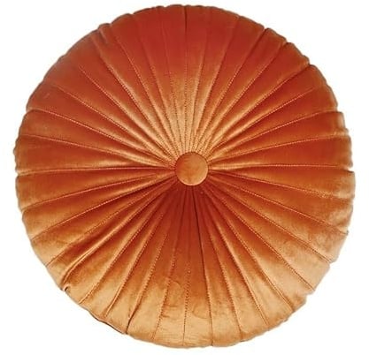 Rundes Samt-Kissen ‚Kürbis‘ 35 cm – Handgefertigtes Plüschkissen mit 3D-Falten-Design als Dekokissen für Sofa und Bodenkissen für Meditation, Yoga, Wohnzimmer(Orange,1pc)